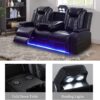 Leather Power Recliner Sofa Set with LED, Living Room Furniture Set, Leather Sofa Set with USB Port Storage Console Cup Holder (Leather Sofa and Loveseat Set, Black)
