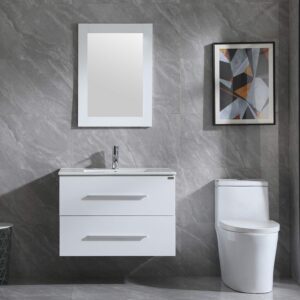 wonline 32" Bathroom Vanity Set Wall Mounted White Cabinet with Sink Combo Chrome Faucet
