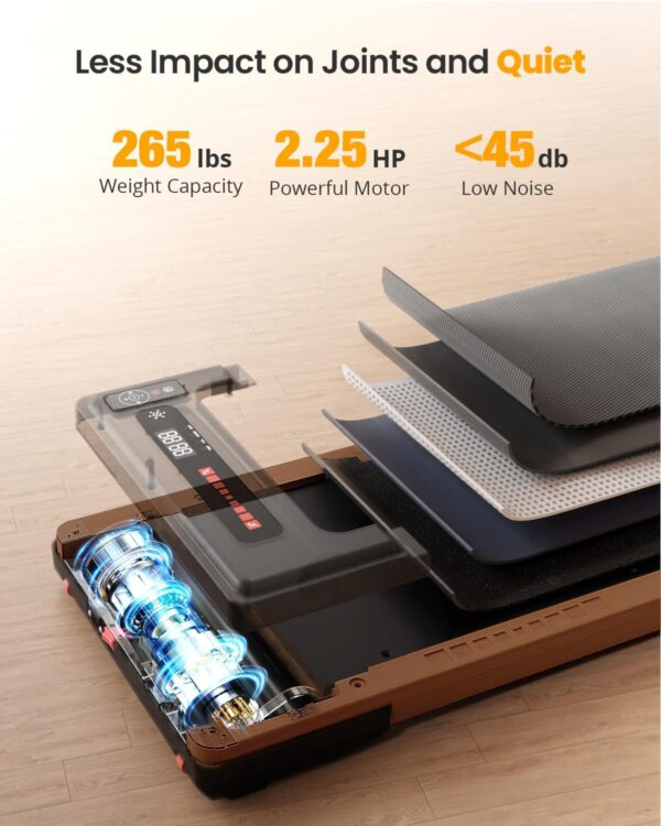 FYC Wooden Walking Pad, Under Desk Treadmill for Home Compact Mini Treadmills with Remote Control, 265lbs Capacity Low Noise Portable Walking Jogging Machine Installation-Free