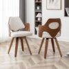Walnut Dining Chairs Set of 2,Beige Kitchen Chair Fabric,Wooden Mid Century Modern Dining Chairs,Swivel Bentwood Chair with Arms for Dining Room