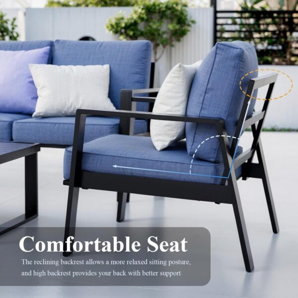 Aluminum Outdoor Loveseat, Oversized Patio Couch, Modern Sofa All Weather Metal Furniture Set with 5.5" Cushions, Blue