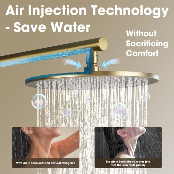 TRUSTMI 12 inch Round Bathroom Luxury Rain Mixer Combo Set Wall Mounted Rainfall Shower Head System Brushed Gold, (Contain Faucet Rough-in Valve Body and Trim)