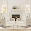 COLAMY Fabric Accent Living Room Chairs Set of 2, Upholstered Arm Chair Reading Side Chair, Single Sofa with Back Pillow and Wood Legs, Beige