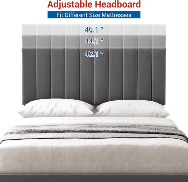 IDEALHOUSE Queen Size Bed Frame with Adjustable Headboard, Velvet Upholstered Platform Bed Frame with Strong Wooden Slats, Non-Slip and Noise-Free, No Box Spring Needed, Easy Assembly, Grey