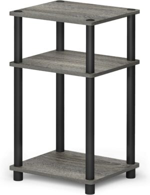 Furinno Just 3-Tier Turn-N-Tube End Table / Side Table / Night Stand / Bedside Table with Plastic Poles, 1-Pack, French Oak Grey/Black