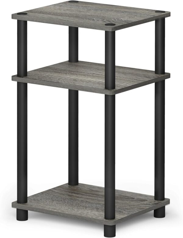 Furinno Just 3-Tier Turn-N-Tube End Table / Side Table / Night Stand / Bedside Table with Plastic Poles, 1-Pack, French Oak Grey/Black