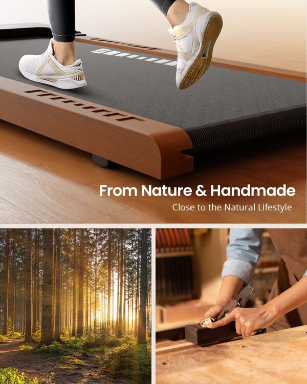 FYC Wooden Walking Pad, Under Desk Treadmill for Home Compact Mini Treadmills with Remote Control, 265lbs Capacity Low Noise Portable Walking Jogging Machine Installation-Free