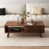 Living Room Table Sets of 2, Mid Century Coffee Table & Dresser TV Stand, Sliding Door Coffee Table with Storage, Modern TV Stand for Bedroom, Living Room (Walnut)