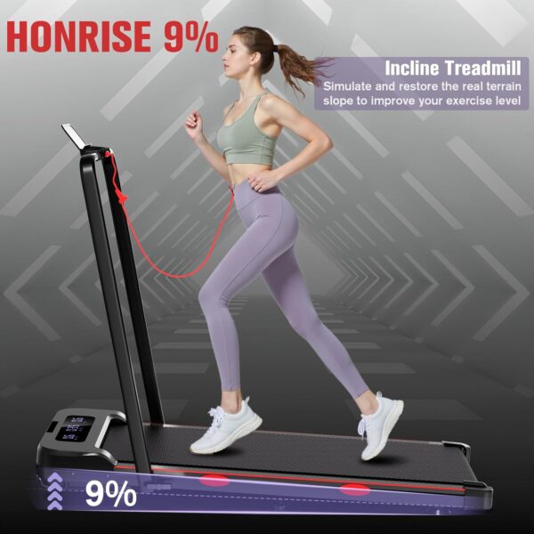 Walking Pad Treadmill with Incline & Handle-Bar, 2 in 1 Foldable Treadmills for Home & Office, 300lb Small Compact Under Desk Treadmill with App, Remote, LED Display, 2.5HP Running Pad