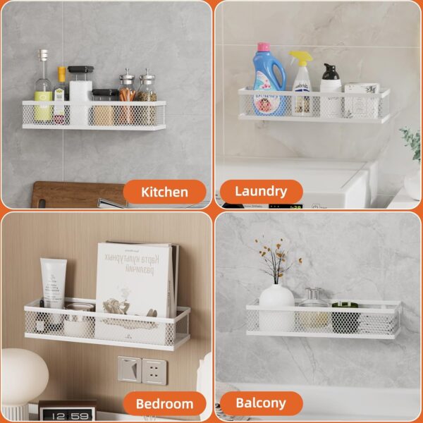 Spice Rack Wall Mounted, 4 Pack Pantry Door Organizer & Hanging Storage Baskets Organizer Wall Mount, Large Capacity Metal Spice Shelf for Kitchen Cabinet, Pantry Doors, Bathroom, Shower, Home Decor