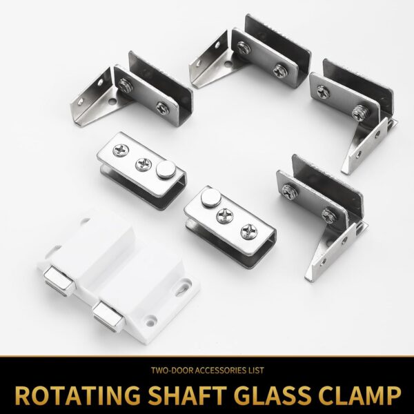 Stainless Steel Glass Door Hinge Double Head Magnetic Catch Closures with ABS Clamp Set for 5-7mm Glass Doors (1, White)