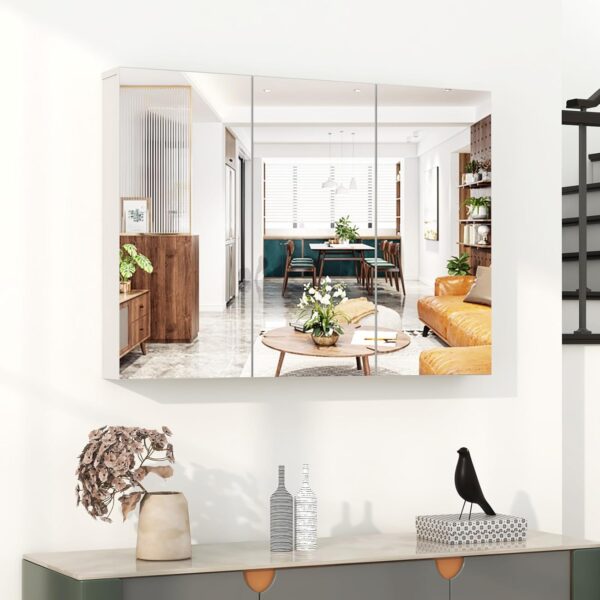 Tangkula Mirrored Medicine Cabinet, Large Wide Wall Mounted Storage Cabinet with 3 Mirror Doors & Adjustable Shelf, 36 x 4.5 x 25.5 Inch, Bathroom Mirror Medicine Cabinet (36 x 25.5 Inch)