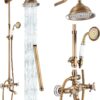 gotonovo Shower Fixture Faucet Set Complete Antique Brass Exposed Pipe Shower System 8 Rain Shower 2 Double Knobs Handle Triple Function Tub Spout Shower Combo Unit Set