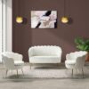 HULALA HOME 3 Piece Velvet Living Room Furniture Set, Including Loveseat & 2 Sofa Chairs, Modern Comfy Upholstered 2-Seater Sofa & Accent Chair Set for Bedroom, Flower Shaped Back & Gold Legs, Ivory
