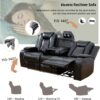 A Ainehome Power Recliner Set, Leather Sectional Sofa Set for Living Room, Home Theater, with LED Lights, Cup Holder, Hide-Away Storage(B-Black,3pcs Sofa Set)