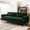 85.63'' Mid-Century Modern Green Velvet Sofa Couch with Metal Gold Legs, 3 Seater Tufted Loveseat Couches with 2 Lumbar Pillows for Living Room and Apartment