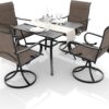 MELLCOM 5-Piece Outdoor Dining Set, 4 Swivel Rocker Chairs with High Back Textilene & Square Metal Dining Table with Umbrella Hole, Patio Furniture Set for Porch, Garden, Backyard, Deck, Brown