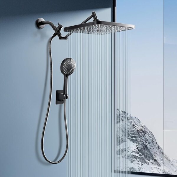 718VzzyWCdL._AC_SL1500_.jpg Premium 12.2" Rain Shower Head with Handheld Spray, Updated High Pressure Rainfall Shower Head with Handheld Combo, Large Rain Overhead Waterfall Showerheads | Anti-Clog Nozzles | Air-in Tech