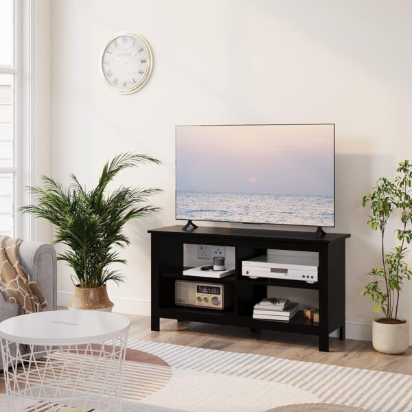 43 Inches TV Stand,Mid Century Modern Entertainment Center with 4 Open Shelves Farmhouse TV Media Console Table for Living Room,Bedroom,Television Stand up to 50 Inches(Black)