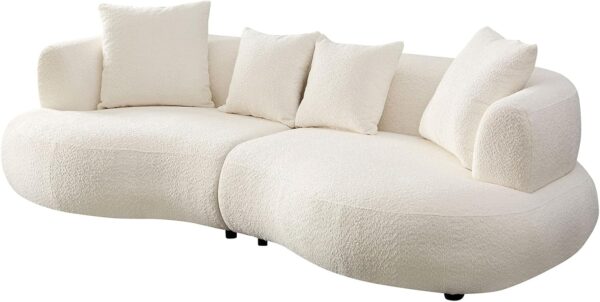 102.3'' Modern Luxury Oversized Curved Combination Sofa Comfortable Fabric Terry Sofas Tight Curved Back Sofa for Living Room Bedroom Office Apartment(White, 102.3'')