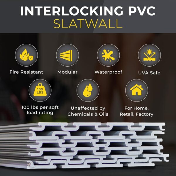 DLDIRECT Slatwall Panel Garage Wall Organizer: Heavy Duty Mounted PVC Rack, Interlocking Slat Paneling for Storage, Board, Shelves System -Black (4’H x 4’W)
