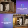 Bestier LED TV Stand for 65/70/75/80 Inch TV, 70 inch Gaming Entertainment Center with Adjustable Glass Shelves & Storage Cabinet for PS5, Xbox, Modern TV Console Table for Living Room, Grey Wash