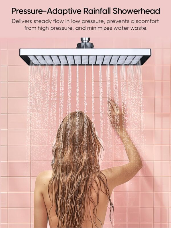Cobbe Rainfall Shower Head for Bathroom, 11.8 Inch Large Rectangular with Adjustable Stainless Steel 11 Inch Extension Arm - Premium Quality Luxury Experience, 1-Min No Tools Installation, Chrome