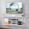 BTY Floating TV Stand for 50" TV Wall Mounted Entertainment Center with 3 Tier Open Storage Shelf, Wooden Media Console for Living Room, Bedroom, Under TV Shelf, White