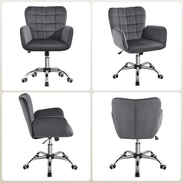 Yaheetech Modern Velvet Home Office Chair Ergonomic Adjustable Makeup Vanity Chair with Padded Armrests Big Seat for Office, Bedroom, Dark Gray