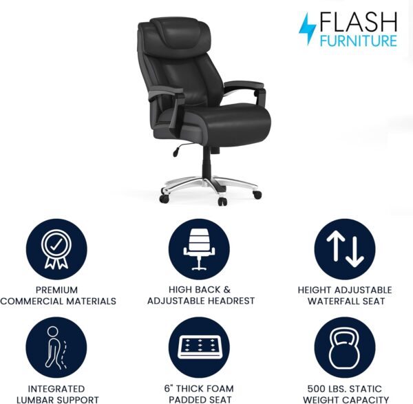 Flash Furniture Hercules Series High-Back Swivel LeatherSoft Office Chair, Ergonomic Executive Chair with Headrest and Adjustable Height, Black