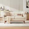 Kingfun 65.2" W Loveseat Sofa, Mid Century Modern Decor Love Seat Couches for Living Room, Button Tufted Upholstered Furniture, Solid & Easy to Install Small Couch for Bedroom Office Apartment, Beige