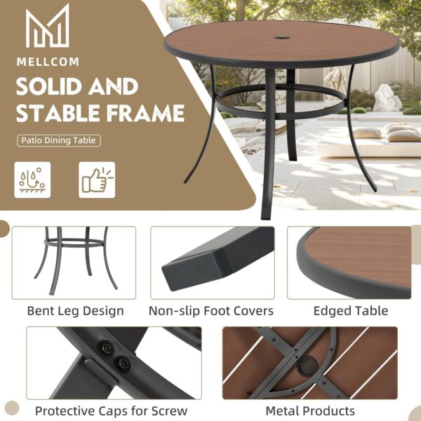 MELLCOM 5-Piece Outdoor Dining Set, 4 Swivel Rocker Chairs with Thick Cushions & Pillows, Round Dining Table with Umbrella Hole, Patio Furniture Set for Porch, Garden, Backyard, Poolside, Deck, Khaki