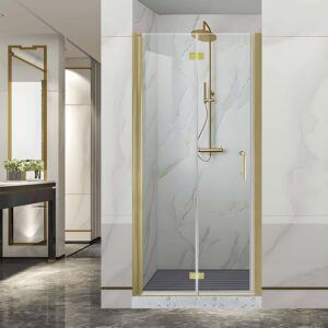 36-37.5" W x 72" H Brushed Gold Bifold Glass Shower Door - 1/4" Thick,Frameless Glass Shower Door Reversible Installation