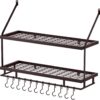 KES 30-Inch Oiled Bronze Pot Rack Wall Mounted, 2-Tier Hanging Pot and Pan Organizer with 12 Sturdy Hooks, Kitchen Wall Hanger Shelves Farmhouse Style, KUR215S75B-OB