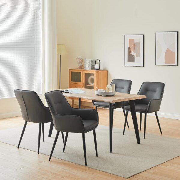 Faux Leather Dining Chairs Set of 2, Upholstered Armchairs with Cushioned Arms and Seat, Accent Chair with Metal Legs for Kitchen Guest Reception Restaurant Commercial (Grey)