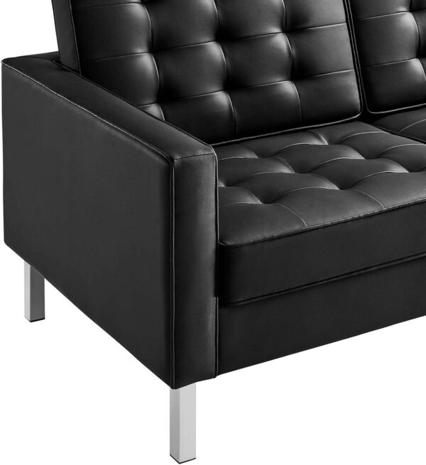 Modway EEI-3385-SLV-BLK Loft Tufted Button Faux Leather Upholstered Sofa in Silver Black