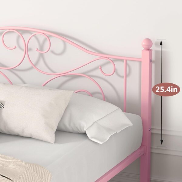 VECELO Queen Size Bed Frame with Headboard and Footboard, Heavy Duty Metal Slat Support, Platform Mattress Foundation, No Box Spring Needed, Easy Assembly, Pink