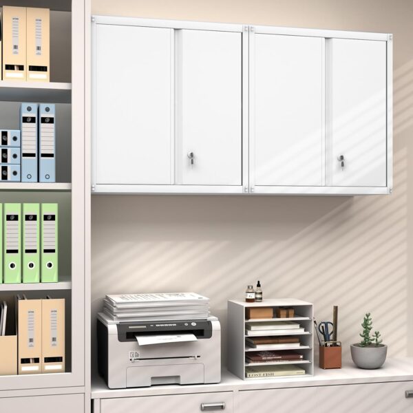 GREATMEET Metal Wall Cabinet, Metal Wall Cabinets for Garage, Wall Mount Cabinet with Lock, Upper Cabinets Wall Mounted, Hanging Utility Cabinet with Adjustable Shelf