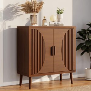 719sQep-pPL._AC_SL1500_.jpg COSIEST 30" W Storage Cabinet with Doors and Shelves, Mid-Century Cabinet with Adjustable Shelf, Accent Sideboard for Kitchen, Dining Room, Living Room, or Hallway (Brown, Line Pattern)