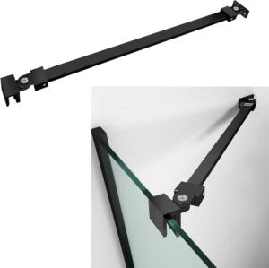 Shower Door Support Bar, 15.74 Inch (400mm) Long Stainleess Steel Rod to Fix Glass Door to Wall, for 1/4"(6mm), 5/16"(8mm), 3/8"(10mm) Frameless Glass Panel, Matte Black