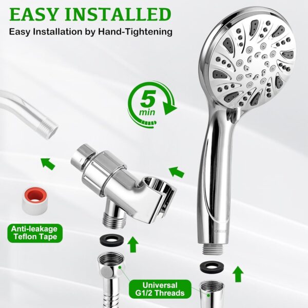 High Pressure Shower Head with Handheld - OHDAY® 6-Mode Powerful Showerhead with 70'' Stainless Steel Hose, Adjustable Bracket and Built-in Power Wash to Clean Tub Tile Pets Bathroom Corner