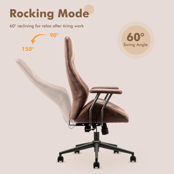 High Back Home Office Chair,Mid Century Modren Ergonomic Executive Chair,Lumbar Support Swivel Task Chair with Wheels,Computer Desk Chair Suede Fabric,350LBS (Dark Brown)
