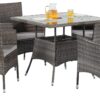 Wisteria Lane 5-Piece Wicker Outdoor Table and Chairs, Patio Dining Set w/Square Glass Tabletop and Umbrella Hole, Patio Table and Chairs Set for Backyard Deck Balcony Front Porch, Light Grey