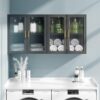 FIMELLO 24’’ Bathroom Wall Cabinet Set of 2 with LED, Laundry Room Cabinets Storage, Kitchen Cabinets with Adjustable Shelf Acrylic Glass Doors, Medicine Cabinets for Bathroom, Black Bathroom Cabinet