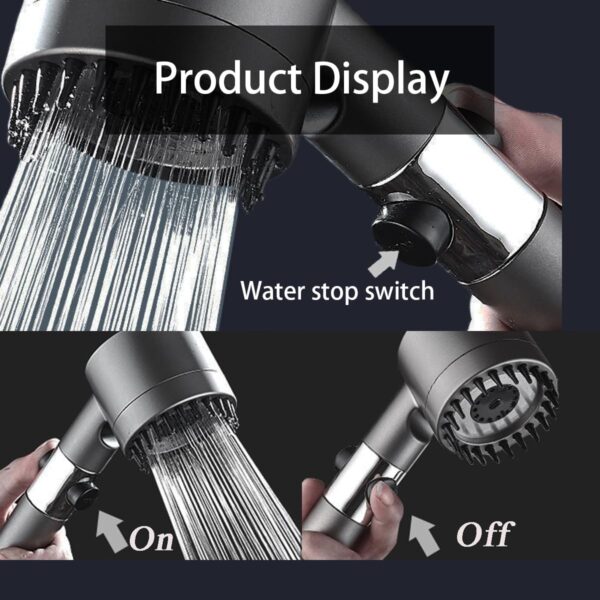 High Pressure Shower Heads, Ion Drops Shower Head, 4 Spray Modes Turbo with Built-in Filter ON/OFF Switch Handheld Turbo Showerhead (1 Set) (1PCS)