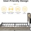 Queen Bed Frame with Bookcase Headboard and 2 Drawers LED Lights Metal Platform Non-Slip Without Noise Strong Metal Slats Support No Box Spring Needed (Greige, Queen)