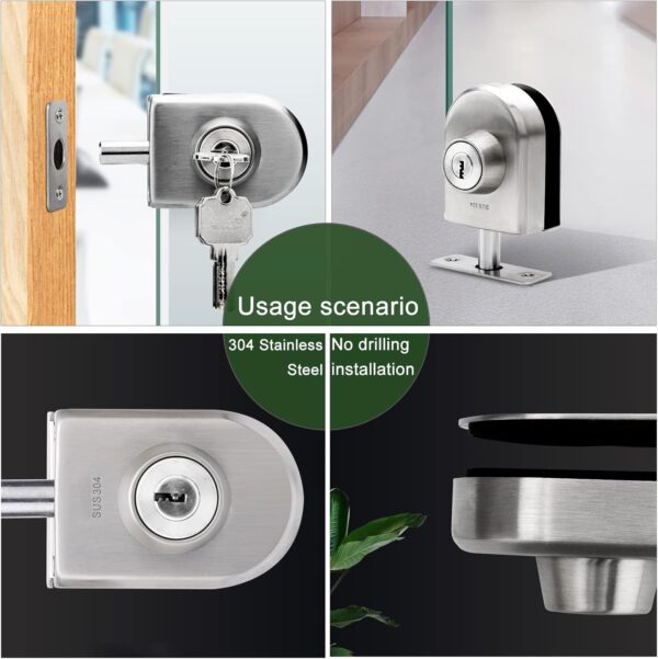 Fits on 1/2" Glass 0.39" -0.47"Glass Door Lock Stainless Steel Glass Door Lock Floor Latch Lock Bolt Ground Lock for Bathroom Toilet Shop Glass Doors (102-D)