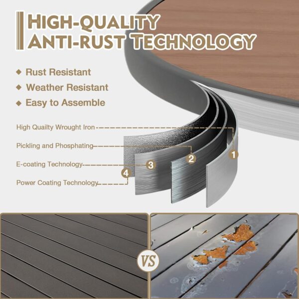 MELLCOM 5-Piece Outdoor Dining Set, 4 Swivel Rocker Chairs with Thick Cushions & Pillows, Round Dining Table with Umbrella Hole, Patio Furniture Set for Porch, Garden, Backyard, Poolside, Deck, Khaki