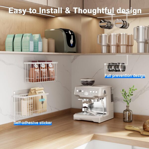 4 Pack Adhesive Cabinet Door Organizer, Lid Organizers Inside Cabinet Food Container/Tumbler Lid Organizer and Storage Cup Lids Holder for Kitchen & Bathroom Wall Mounted(White)