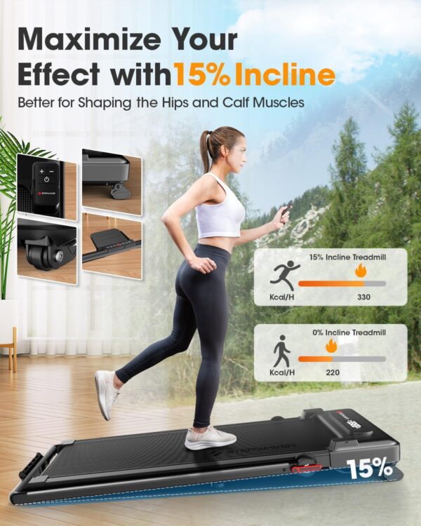 9% Incline Walking Pad Treadmill and Handle Bar, Widened Running Belt, 4MPH/7.6MPH, 2.5HP Treadmill with 380lbs Capacity with Remote, Bluetooth and App Control with Fitshow